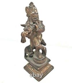 Vintage Old Antique Copper Lord Krishna Fine Silver & Brass Work Figure / Statue