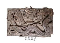 Vintage Old Antique Crafted Wooden Both Side Dragon Embossed Wall Hanging Frame