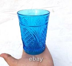 Vintage Old Antique Handcrafted Beautiful Design Blue Glass Milk / Water Glass