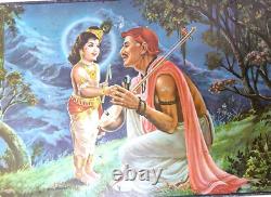 Vintage Old Antique Iron Rare God Krishna Sudama Meeting Print Litho. Tin Box