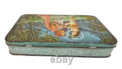 Vintage Old Antique Iron Rare God Krishna Sudama Meeting Print Litho. Tin Box