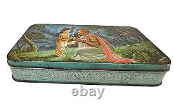 Vintage Old Antique Iron Rare God Krishna Sudama Meeting Print Litho. Tin Box