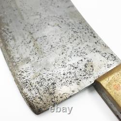 Vintage Old Antique Meat Cleaver Butcher Knife 6.5 Blade 11.5 L Brass Wood