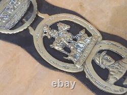 Vintage Old Antique Original Real Horse Wearing Brasses Leather Straps 21