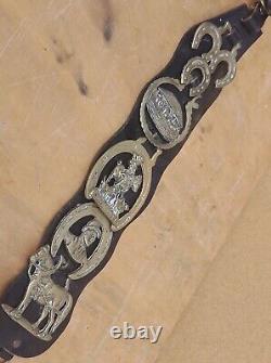 Vintage Old Antique Original Real Horse Wearing Brasses Leather Straps 21