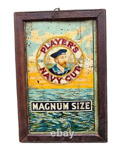 Vintage Old Antique Players Navy Cut Cigarette Litho Tin Sign Board Wooden Frame