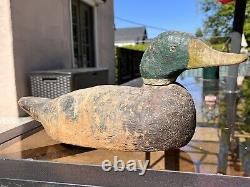 Vintage Old Antique Primitive Folk Art Wood Carved Painted Mallard Duck Decoy