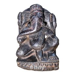 Vintage Old Antique Rare Black Stone Fine Hand Carved God Ganesh Figure / Statue