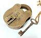 Vintage Old Antique Rare Handmade Crown Seal Engraved Thief Proof Brass Lock Key