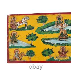 Vintage Old Antique Rare Navagraha 9 God Planets Painting on Wooden Panel Frame