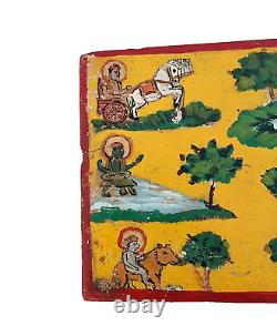 Vintage Old Antique Rare Navagraha 9 God Planets Painting on Wooden Panel Frame