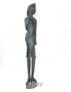 Vintage Old Antique Rosewood Fine Tribal Hand Carved Wooden Woman Figure Statue