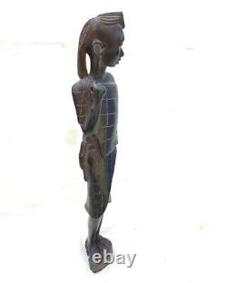 Vintage Old Antique Rosewood Fine Tribal Hand Carved Wooden Woman Figure Statue