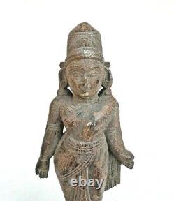 Vintage Old Antique Rosewood Hand Carved Wooden Goddess Laxmi Idol Figure Statue