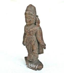 Vintage Old Antique Rosewood Hand Carved Wooden Goddess Laxmi Idol Figure Statue