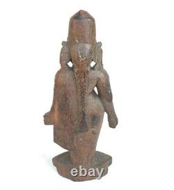 Vintage Old Antique Rosewood Hand Carved Wooden Goddess Laxmi Idol Figure Statue