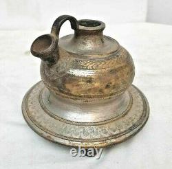 Vintage Old Antique Unique Golden & Silver Engraved Work Rare Brass Hukkah Pot