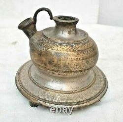 Vintage Old Antique Unique Golden & Silver Engraved Work Rare Brass Hukkah Pot