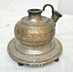 Vintage Old Antique Unique Golden & Silver Engraved Work Rare Brass Hukkah Pot