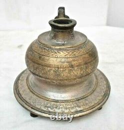 Vintage Old Antique Unique Golden & Silver Engraved Work Rare Brass Hukkah Pot