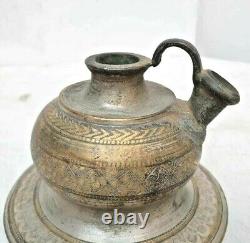 Vintage Old Antique Unique Golden & Silver Engraved Work Rare Brass Hukkah Pot