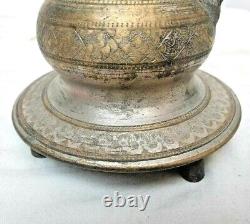 Vintage Old Antique Unique Golden & Silver Engraved Work Rare Brass Hukkah Pot