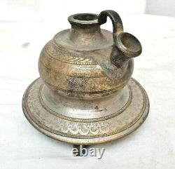 Vintage Old Antique Unique Golden & Silver Engraved Work Rare Brass Hukkah Pot