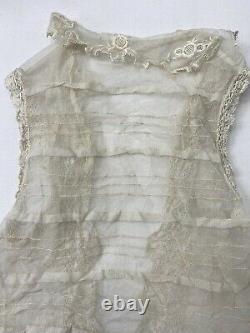 Vintage Old Antique Victorian England Top Vest Tea Stained Lace Fits XXXS