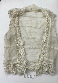 Vintage Old Antique Victorian England Top Vest Tea Stained Lace Fits XXXS