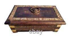 Vintage Old Antique Wooden Hand Made Brass Fitted Work Jewelry Box, Collectible