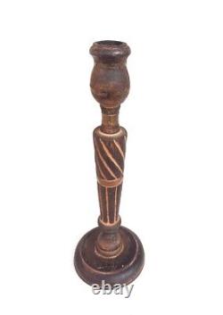 Vintage Old Antique Wooden Handcrafted Fine Brass & Copper Fitted Candle Stand