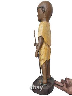 Vintage Old Antique Wooden Handcrafted lacquer Painted Mahatma Gandhi Statue