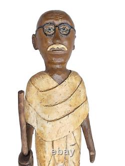 Vintage Old Antique Wooden Handcrafted lacquer Painted Mahatma Gandhi Statue