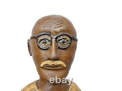 Vintage Old Antique Wooden Handcrafted lacquer Painted Mahatma Gandhi Statue