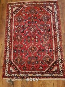 Vintage Old Antique Wool Rug On Red Ground 154cm X 106cm