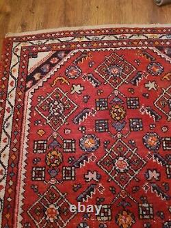 Vintage Old Antique Wool Rug On Red Ground 154cm X 106cm