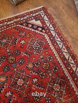 Vintage Old Antique Wool Rug On Red Ground 154cm X 106cm