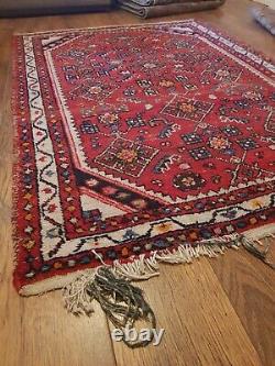 Vintage Old Antique Wool Rug On Red Ground 154cm X 106cm