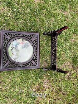 Vintage Old Chinese Wood Lacquerware Revolving Screen Double Pictures Landscape
