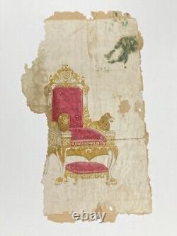 Vintage Old Handmade Painting Of a Throne, Watercolour Art, Antique Collectibles