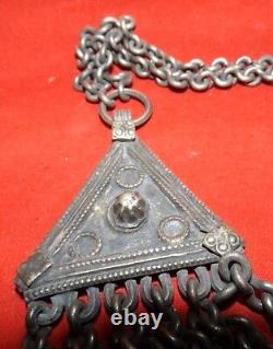 Vintage Old Original Antique White Metal Tribal Neck Ornament Chain Collectible