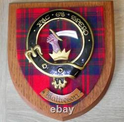 Vintage Old Scottish Carved Clan Matheson Tartan Plaque Crest Shield xxx