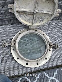 Vintage PORTHOLE old aluminium SHIP/BOAT round port hole 30cm Glass/44cm Frame