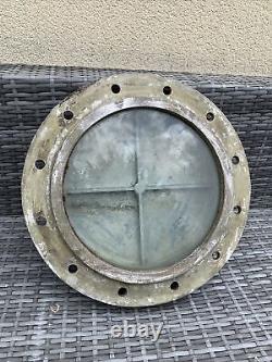 Vintage PORTHOLE old aluminium SHIP/BOAT round port hole 30cm Glass/44cm Frame