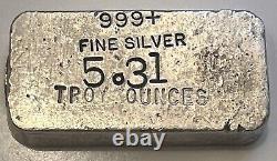 Vintage Rarities Mint 5.31 T-oz. 999 Old Pour Silver Bar. Very Rare & HTF