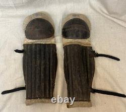 Vintage Spalding antique old men leather Ice hockey goalie knee pads shin guards