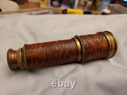 Vintage Telescope Antique Leather Case Space Stars Old Royal Navy Ship Retro