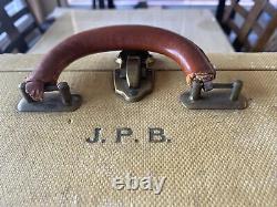 Vintage Towne Suitcase Luggage Train Case Wood Tweed Leather Antique Old SD4