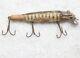 Vintage Wood Fishing Lure Three Hook Minnow Fleuger White Green Antique Rare Old