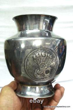 Vintage antique collectible old silver pot for abhishek in jain temple india